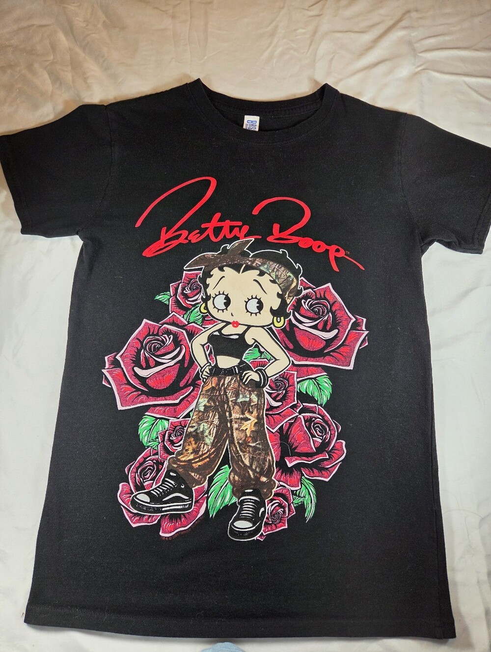 Betty Boop Kids' Black Graphic Tee with Rose Print